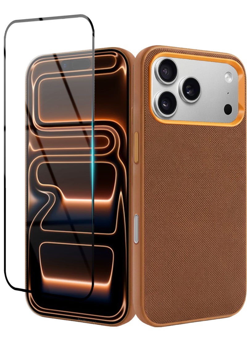 CATANES 2 Pack Vegan Leather Case for iPhone 17 Pro Max - One Case With One 3D Glass- Slim Protective Back Cover with Precise Cutouts Screen Protection- Light Brown - Image 1